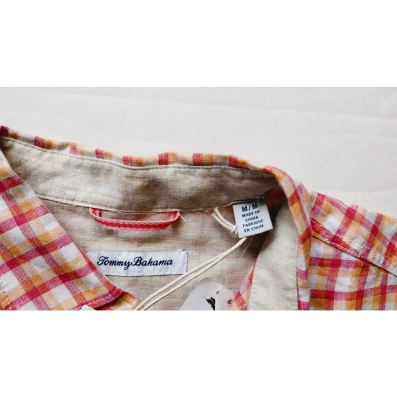 Tommy Bahama Men's Size M Camp Shirt St. Croix Check Clarete Linen New - Picture 3 of 8